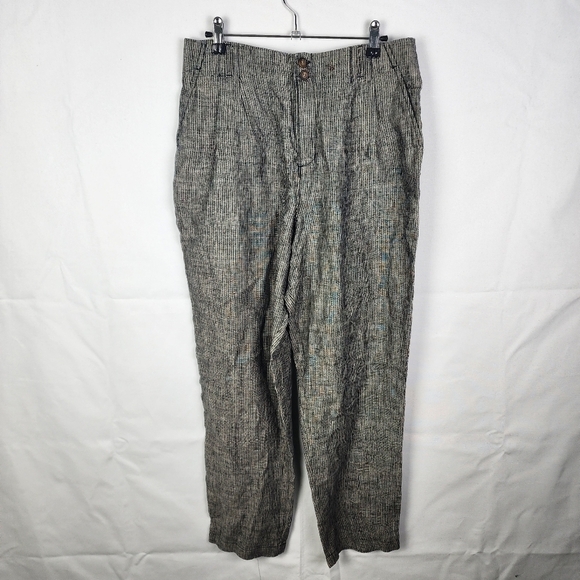 Garnet Hill High Waisted 100% Linen Pin Striped Trousers Gray Wide Leg Size 10 - Picture 1 of 6